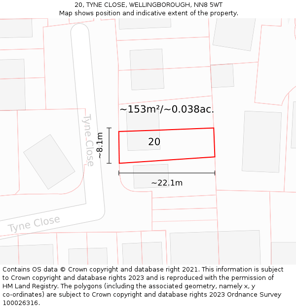 20, TYNE CLOSE, WELLINGBOROUGH, NN8 5WT: Plot and title map