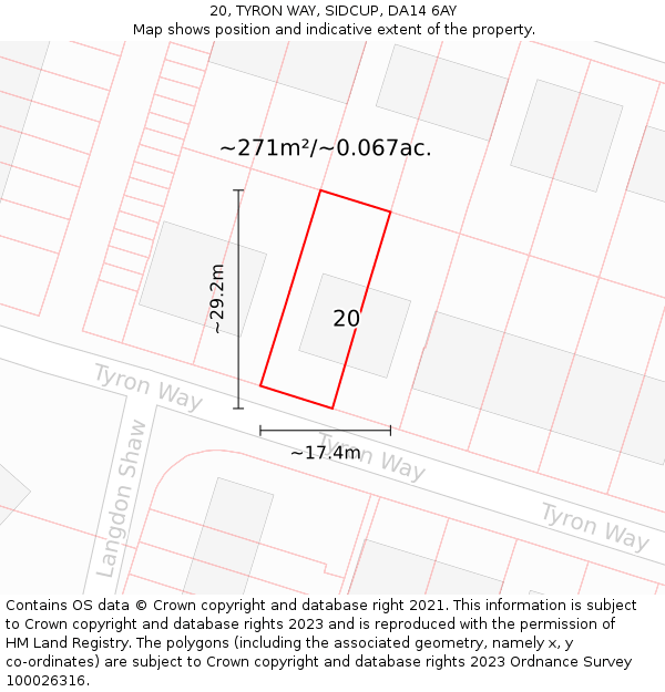20, TYRON WAY, SIDCUP, DA14 6AY: Plot and title map