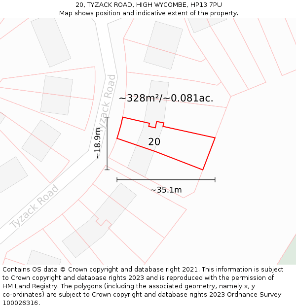 20, TYZACK ROAD, HIGH WYCOMBE, HP13 7PU: Plot and title map