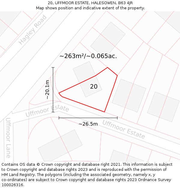 20, UFFMOOR ESTATE, HALESOWEN, B63 4JR: Plot and title map