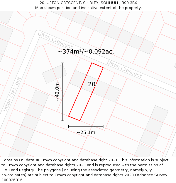 20, UFTON CRESCENT, SHIRLEY, SOLIHULL, B90 3RX: Plot and title map