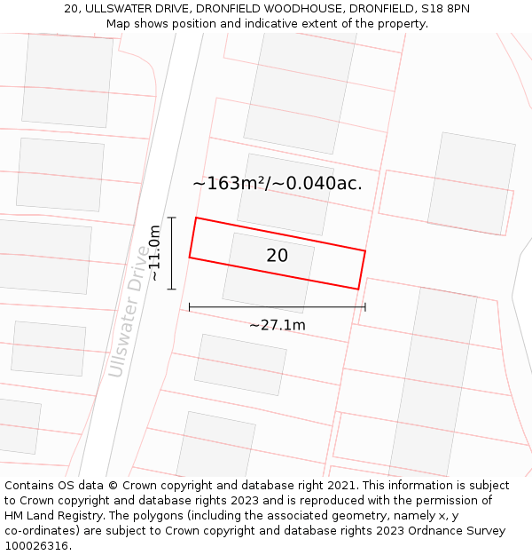 20, ULLSWATER DRIVE, DRONFIELD WOODHOUSE, DRONFIELD, S18 8PN: Plot and title map