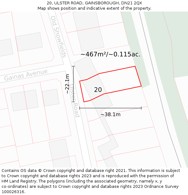 20, ULSTER ROAD, GAINSBOROUGH, DN21 2QX: Plot and title map