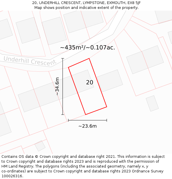 20, UNDERHILL CRESCENT, LYMPSTONE, EXMOUTH, EX8 5JF: Plot and title map