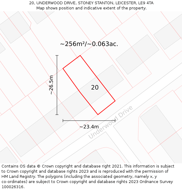 20, UNDERWOOD DRIVE, STONEY STANTON, LEICESTER, LE9 4TA: Plot and title map