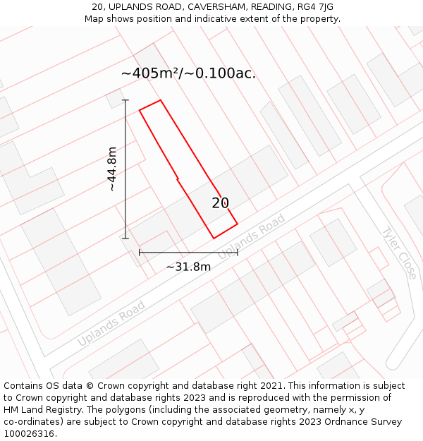 20, UPLANDS ROAD, CAVERSHAM, READING, RG4 7JG: Plot and title map
