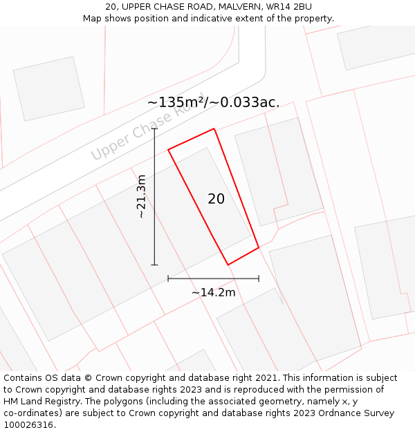 20, UPPER CHASE ROAD, MALVERN, WR14 2BU: Plot and title map