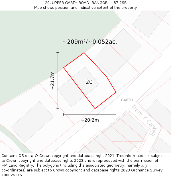 20, UPPER GARTH ROAD, BANGOR, LL57 2SR: Plot and title map