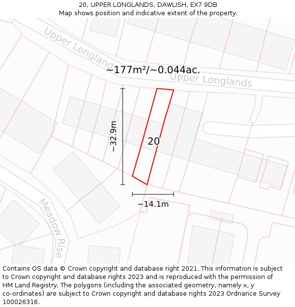 20, UPPER LONGLANDS, DAWLISH, EX7 9DB: Plot and title map