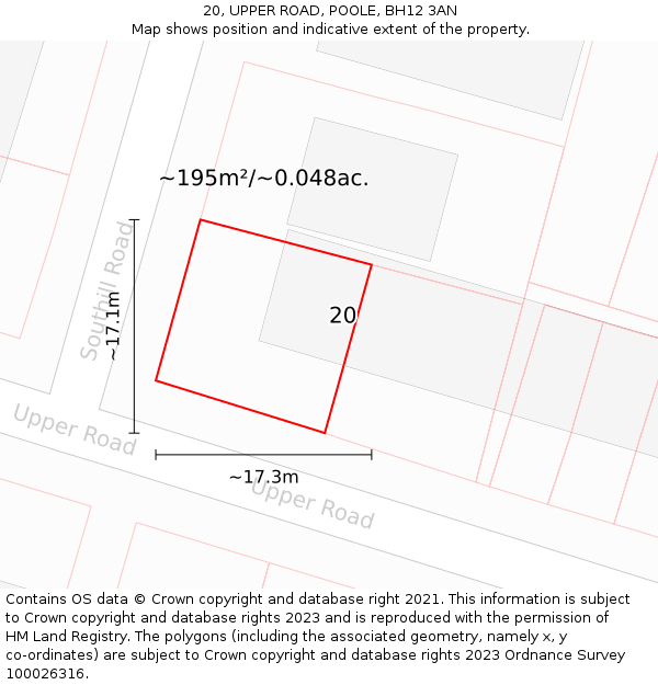 20, UPPER ROAD, POOLE, BH12 3AN: Plot and title map