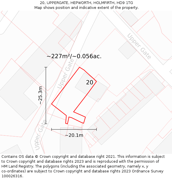 20, UPPERGATE, HEPWORTH, HOLMFIRTH, HD9 1TG: Plot and title map