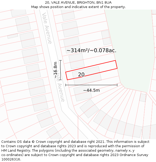 20, VALE AVENUE, BRIGHTON, BN1 8UA: Plot and title map