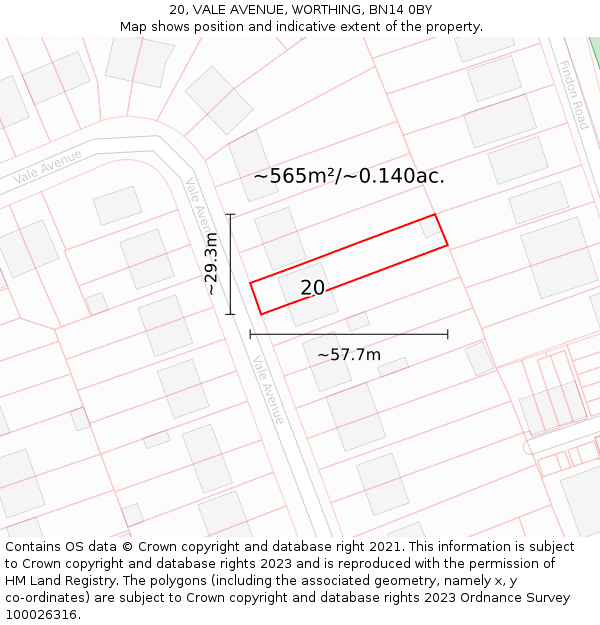 20, VALE AVENUE, WORTHING, BN14 0BY: Plot and title map