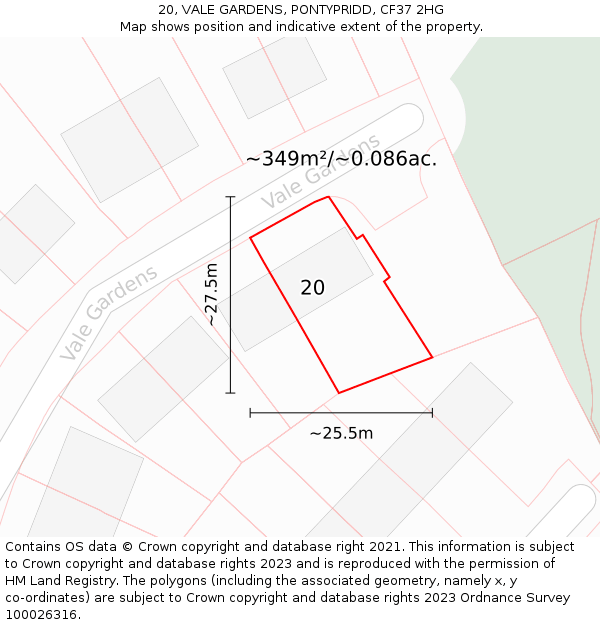 20, VALE GARDENS, PONTYPRIDD, CF37 2HG: Plot and title map