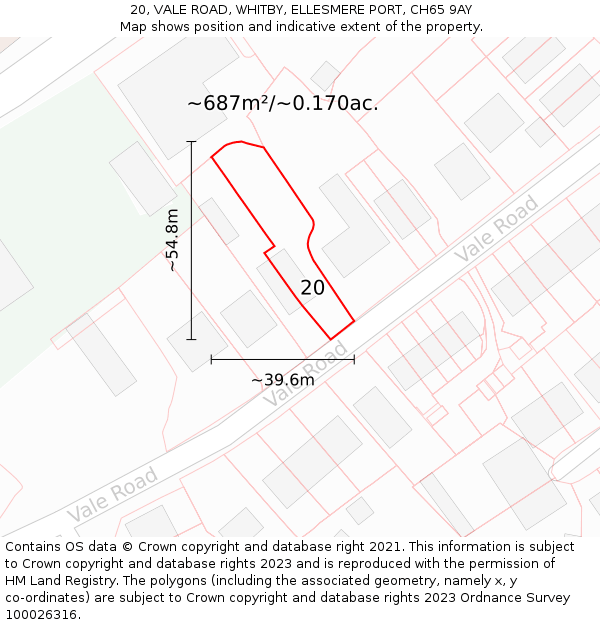 20, VALE ROAD, WHITBY, ELLESMERE PORT, CH65 9AY: Plot and title map