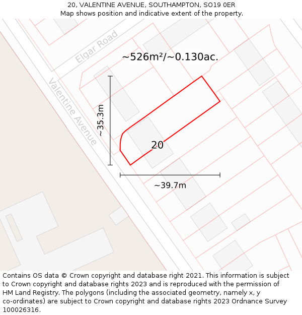 20, VALENTINE AVENUE, SOUTHAMPTON, SO19 0ER: Plot and title map