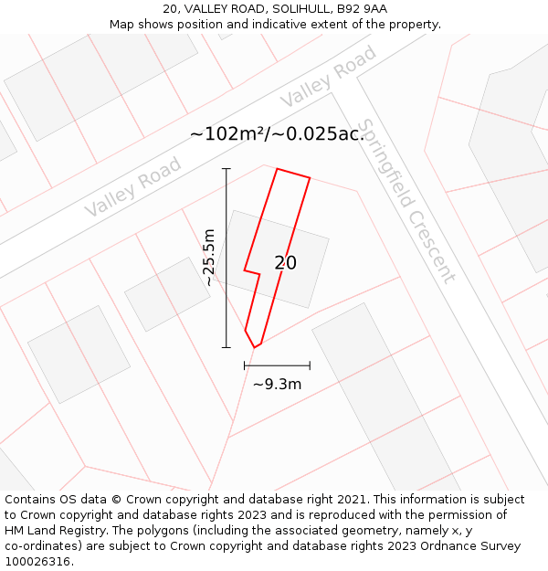 20, VALLEY ROAD, SOLIHULL, B92 9AA: Plot and title map