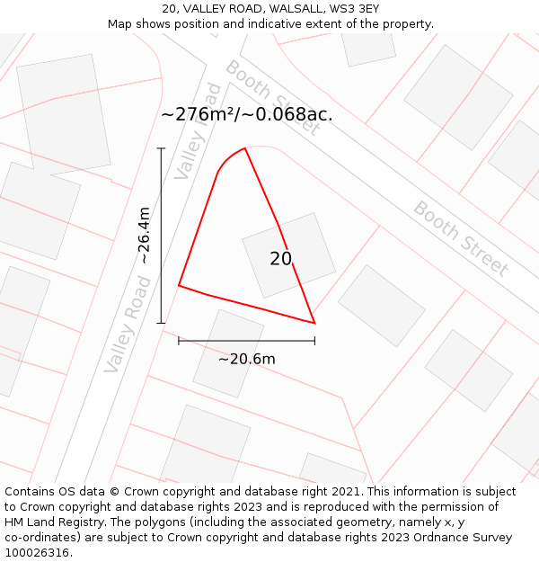 20, VALLEY ROAD, WALSALL, WS3 3EY: Plot and title map