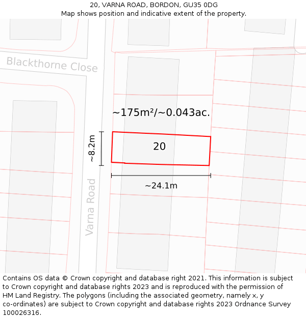 20, VARNA ROAD, BORDON, GU35 0DG: Plot and title map