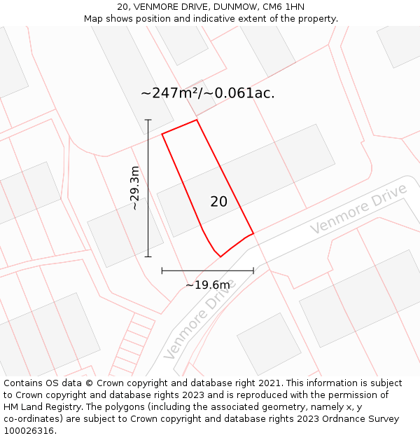 20, VENMORE DRIVE, DUNMOW, CM6 1HN: Plot and title map