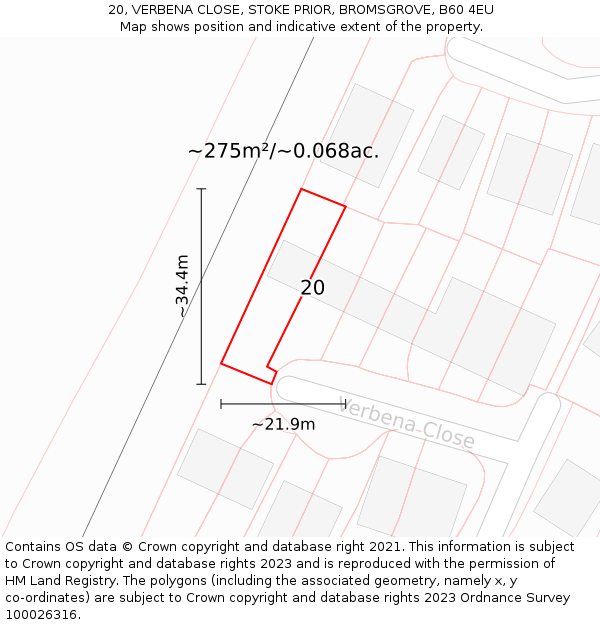 20, VERBENA CLOSE, STOKE PRIOR, BROMSGROVE, B60 4EU: Plot and title map