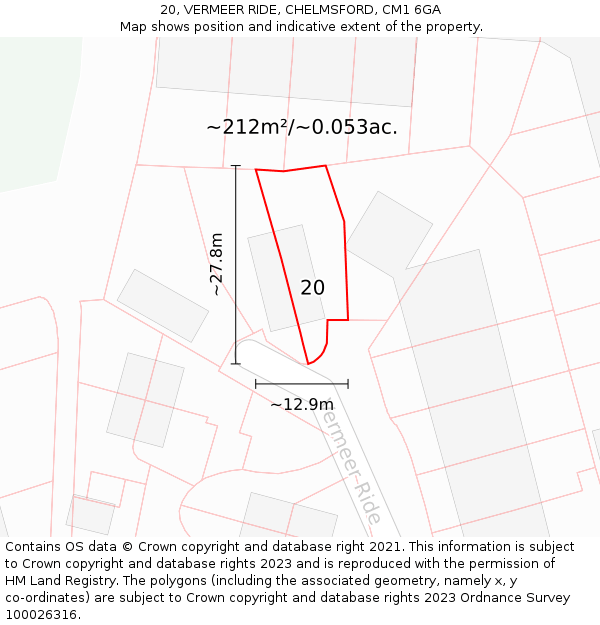 20, VERMEER RIDE, CHELMSFORD, CM1 6GA: Plot and title map