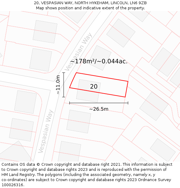 20, VESPASIAN WAY, NORTH HYKEHAM, LINCOLN, LN6 9ZB: Plot and title map