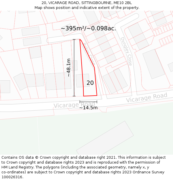 20, VICARAGE ROAD, SITTINGBOURNE, ME10 2BL: Plot and title map