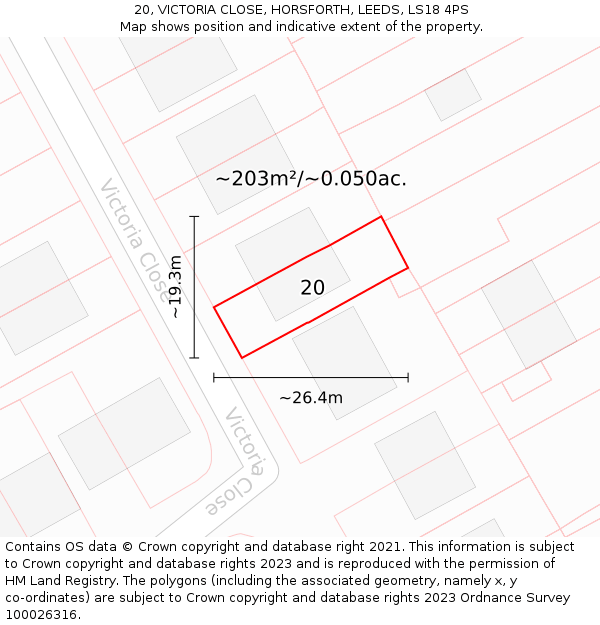 20, VICTORIA CLOSE, HORSFORTH, LEEDS, LS18 4PS: Plot and title map