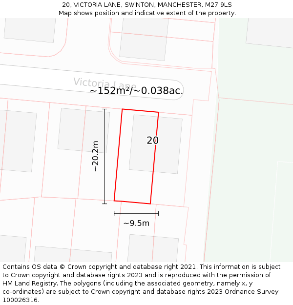 20, VICTORIA LANE, SWINTON, MANCHESTER, M27 9LS: Plot and title map