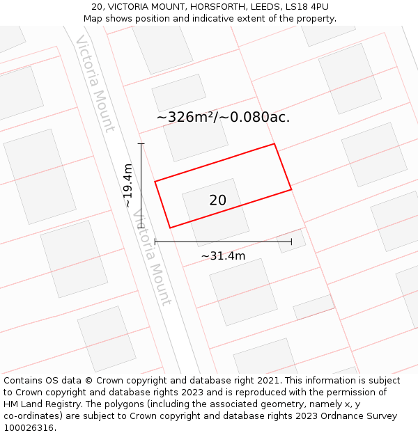 20, VICTORIA MOUNT, HORSFORTH, LEEDS, LS18 4PU: Plot and title map