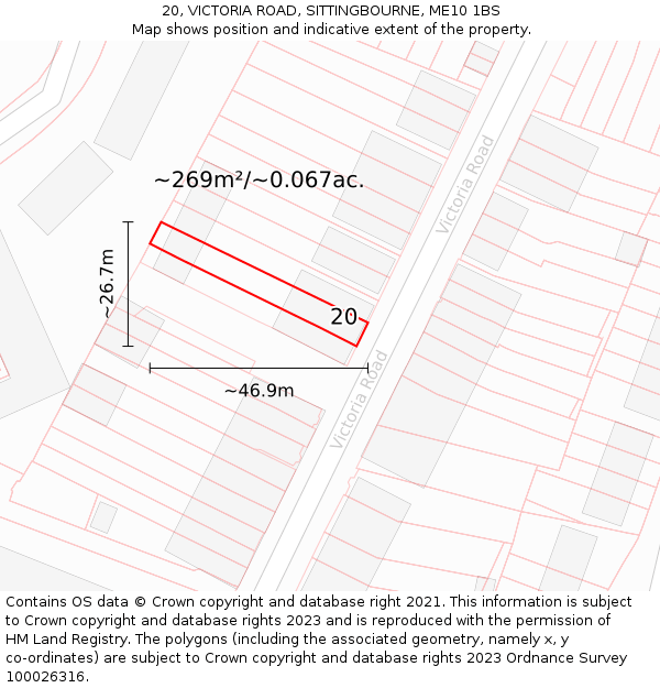 20, VICTORIA ROAD, SITTINGBOURNE, ME10 1BS: Plot and title map