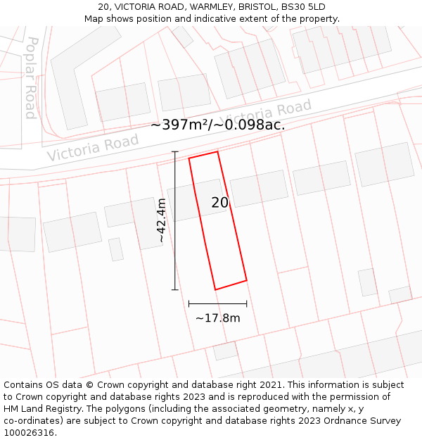 20, VICTORIA ROAD, WARMLEY, BRISTOL, BS30 5LD: Plot and title map
