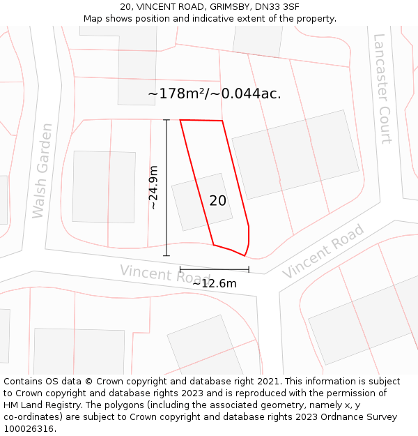 20, VINCENT ROAD, GRIMSBY, DN33 3SF: Plot and title map