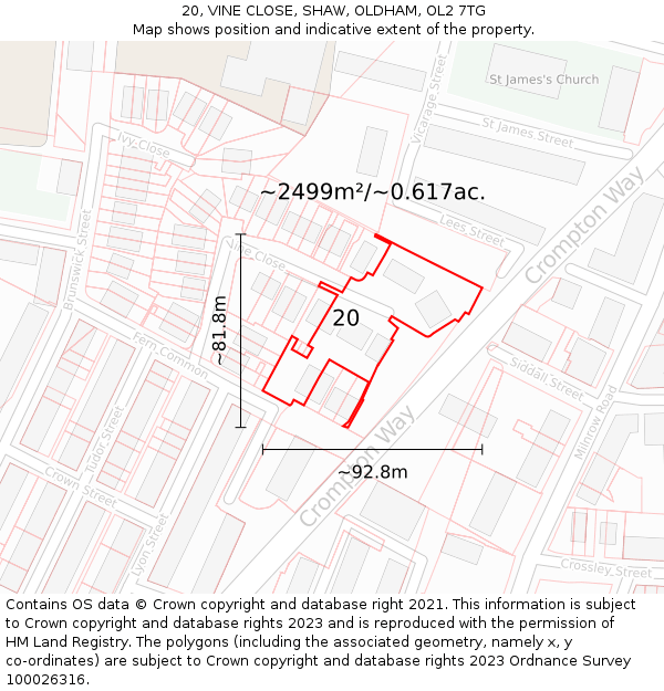 20, VINE CLOSE, SHAW, OLDHAM, OL2 7TG: Plot and title map