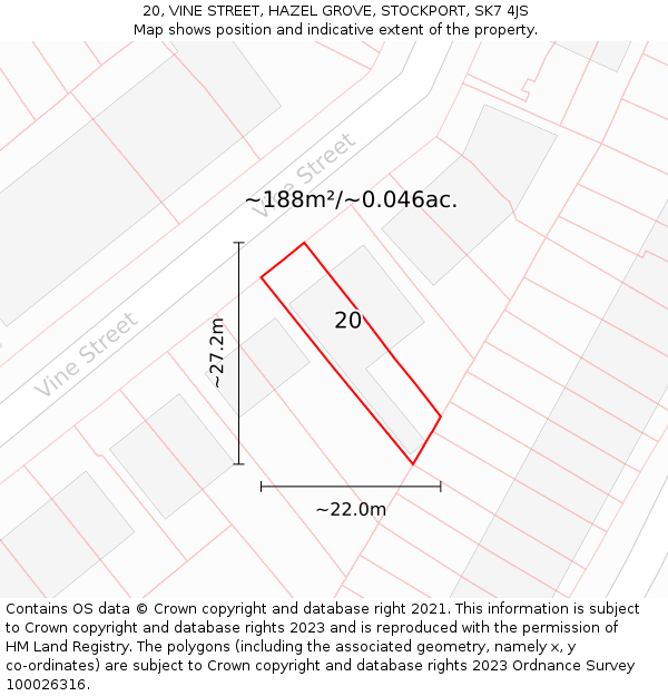 20, VINE STREET, HAZEL GROVE, STOCKPORT, SK7 4JS: Plot and title map