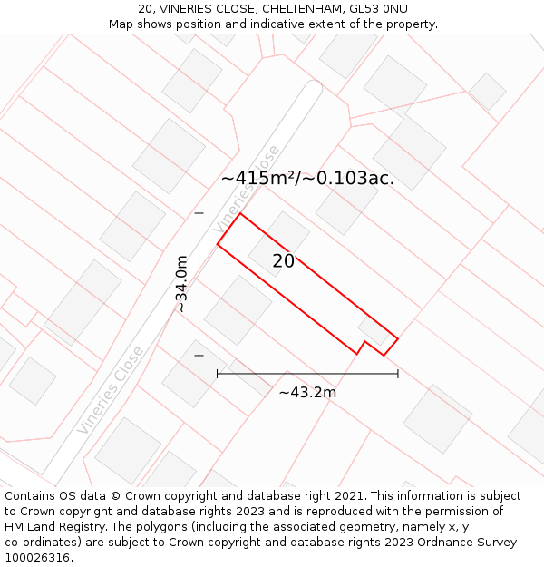 20, VINERIES CLOSE, CHELTENHAM, GL53 0NU: Plot and title map