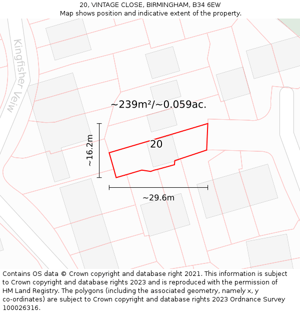 20, VINTAGE CLOSE, BIRMINGHAM, B34 6EW: Plot and title map