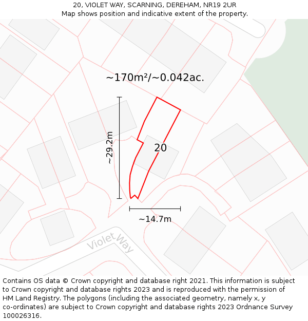 20, VIOLET WAY, SCARNING, DEREHAM, NR19 2UR: Plot and title map