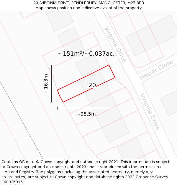 20, VIRGINIA DRIVE, PENDLEBURY, MANCHESTER, M27 8BR: Plot and title map