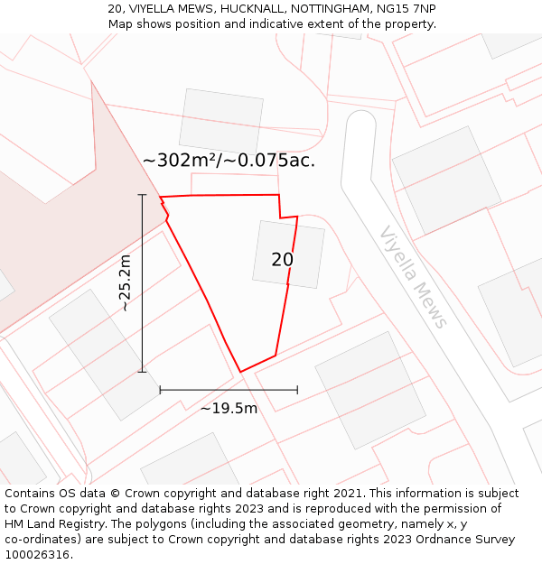 20, VIYELLA MEWS, HUCKNALL, NOTTINGHAM, NG15 7NP: Plot and title map