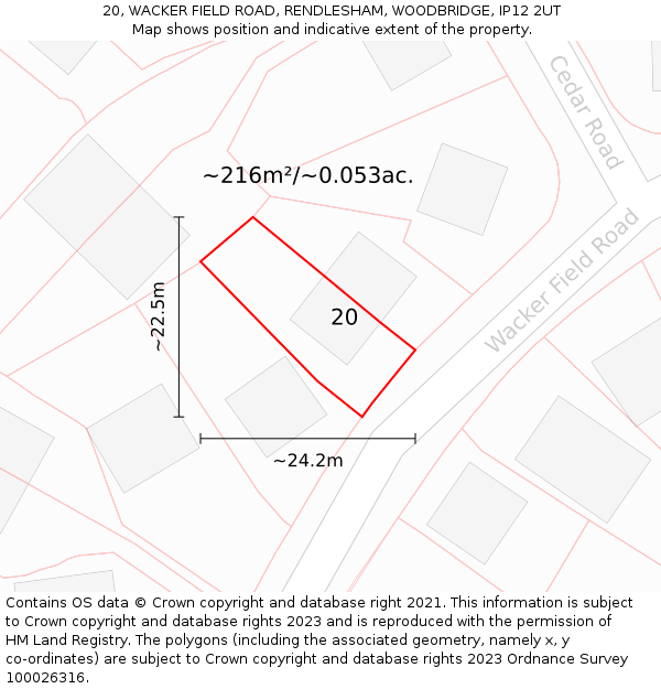 20, WACKER FIELD ROAD, RENDLESHAM, WOODBRIDGE, IP12 2UT: Plot and title map