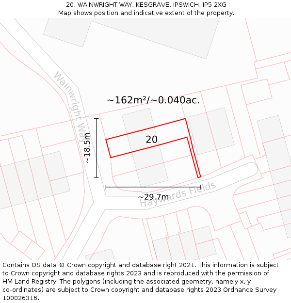 20, WAINWRIGHT WAY, KESGRAVE, IPSWICH, IP5 2XG: Plot and title map