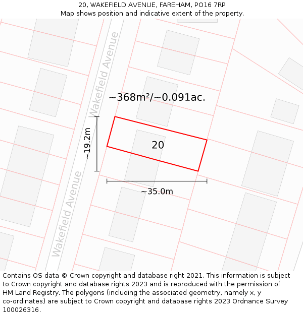 20, WAKEFIELD AVENUE, FAREHAM, PO16 7RP: Plot and title map