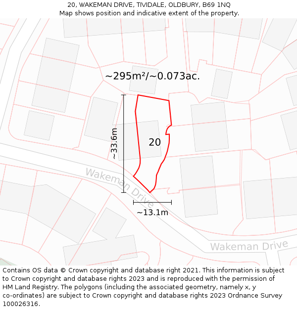 20, WAKEMAN DRIVE, TIVIDALE, OLDBURY, B69 1NQ: Plot and title map