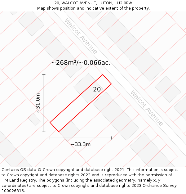 20, WALCOT AVENUE, LUTON, LU2 0PW: Plot and title map