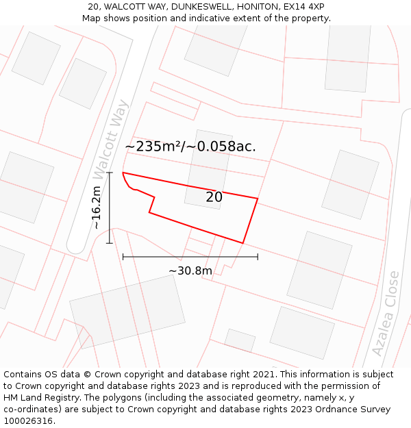 20, WALCOTT WAY, DUNKESWELL, HONITON, EX14 4XP: Plot and title map