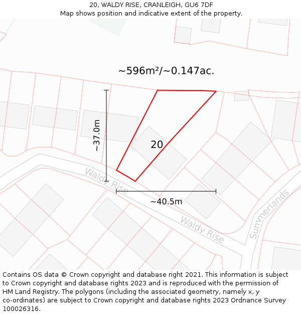 20, WALDY RISE, CRANLEIGH, GU6 7DF: Plot and title map