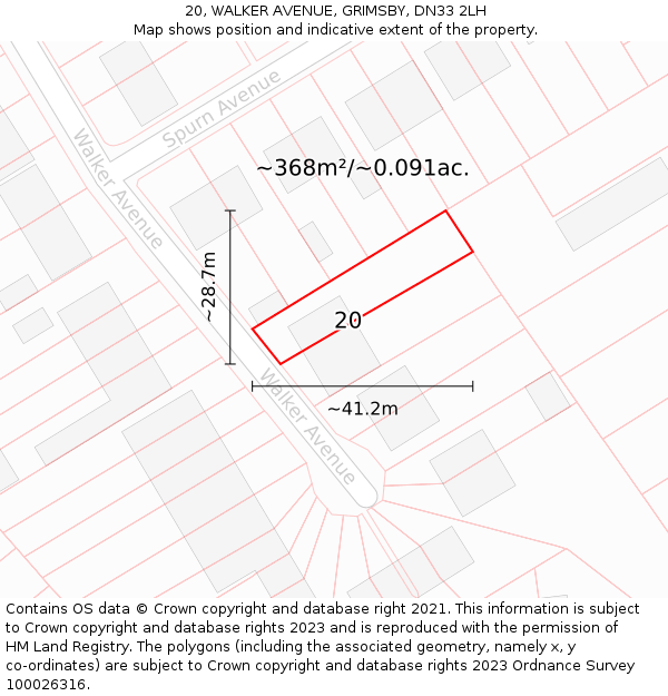20, WALKER AVENUE, GRIMSBY, DN33 2LH: Plot and title map
