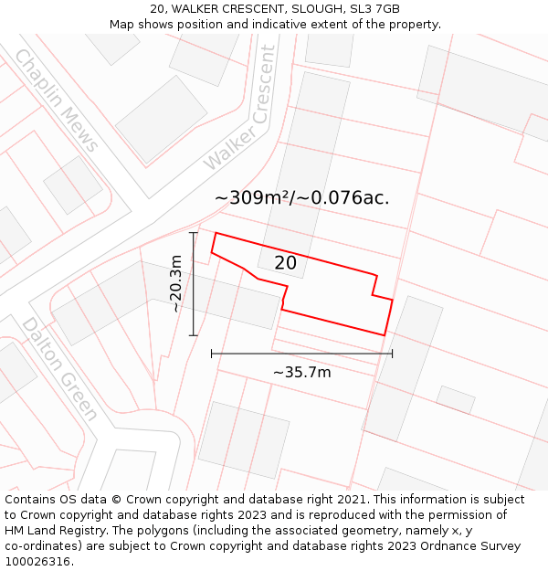 20, WALKER CRESCENT, SLOUGH, SL3 7GB: Plot and title map